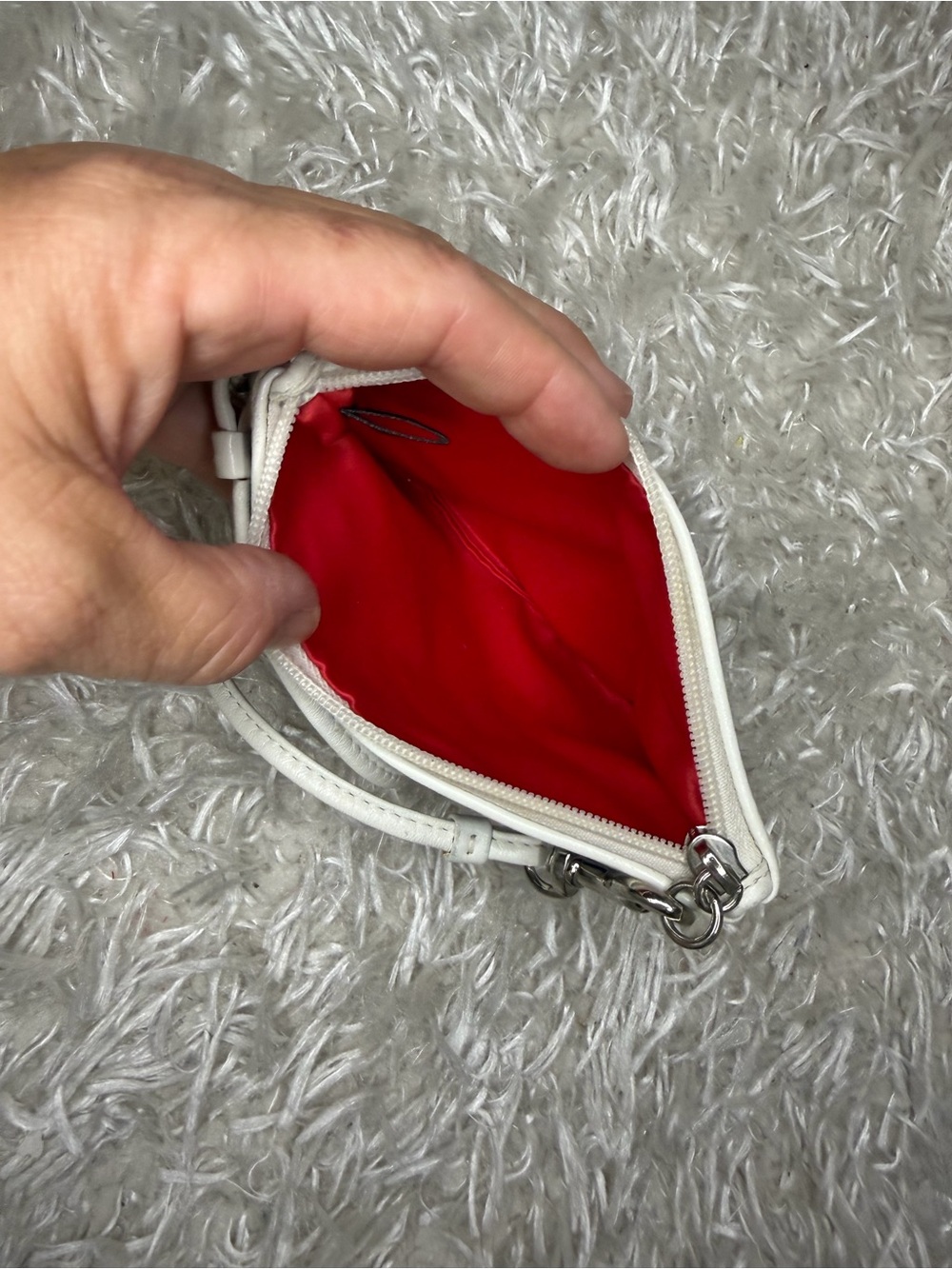 Coach Poppy Blue White Striped Wristlet with Red Sequin Script - Picture 5 of 5